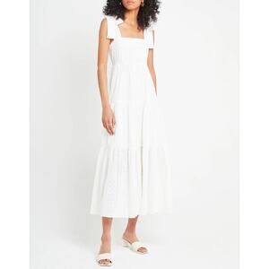 NWT o.p.t White Cotton Eylet Tie Strap Artemis Tiered Midi Dress Medium